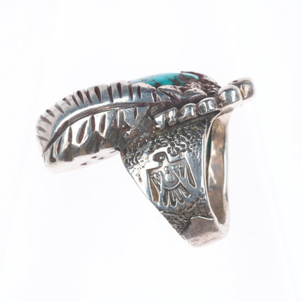 sz7 Chief Shatka Bear Step Vintage Sterling silver ring with turquoise