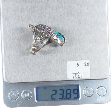 sz7 Chief Shatka Bear Step Vintage Sterling silver ring with turquoise