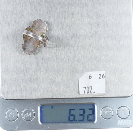 sz5.5 c1930's Navajo sterling silver twisted wire bezel 4 shank turquoise ring