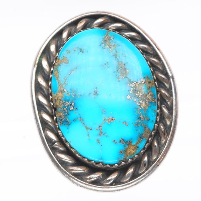 sz11 Vintage high grade turquoise rope bezel sterling silver Navajo ring