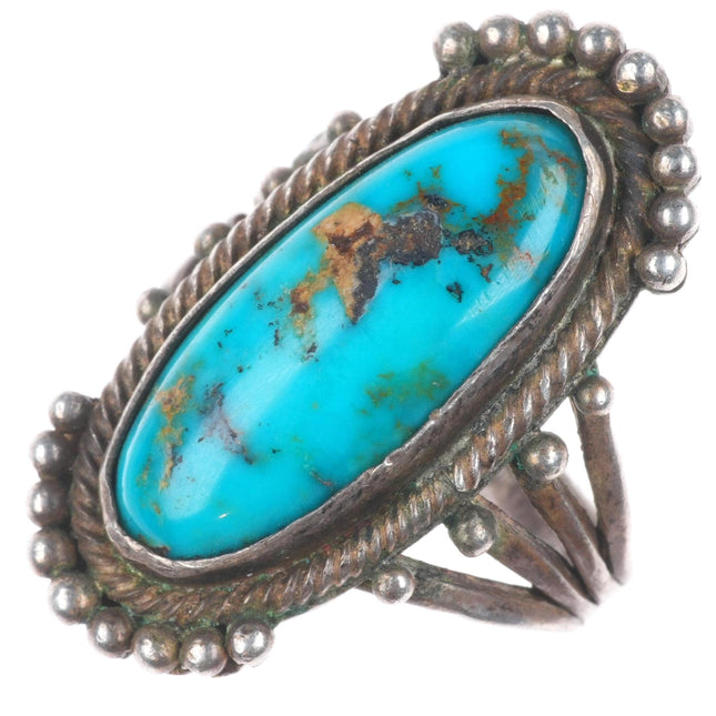 sz5.5 c1930's Navajo sterling silver twisted wire bezel 4 shank turquoise ring