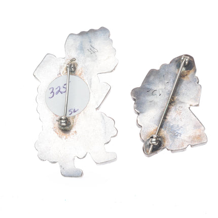 2 40's-50's Zuni sterling silver rainbow man spiny oyster/turquoise pin/brooch