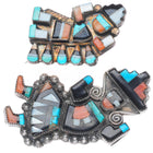 2 40's-50's Zuni sterling silver rainbow man spiny oyster/turquoise pin/brooch