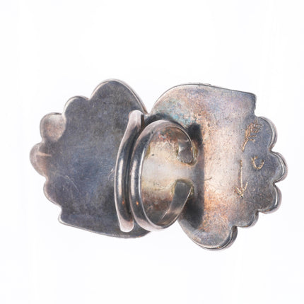 sz7 Large vintage Navajo sterling silver two stone turquoise feather ring