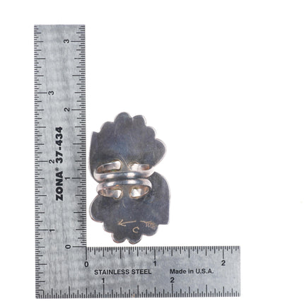 sz7 Large vintage Navajo sterling silver two stone turquoise feather ring