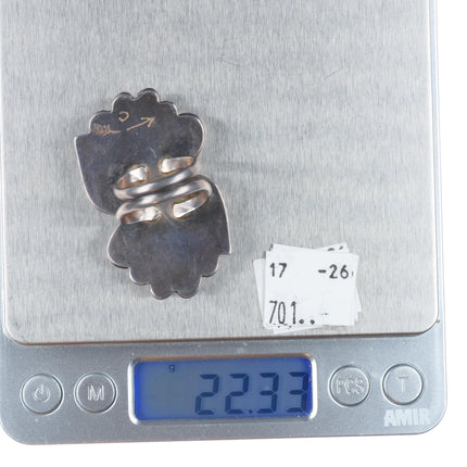 sz7 Large vintage Navajo sterling silver two stone turquoise feather ring