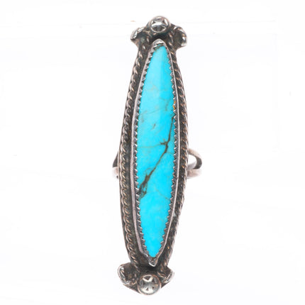 sz5.5 Long vintage Navajo sterling silver turquoise rope bezel ring