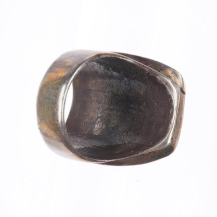 sz13 Big vintage Zuni sterling silver turquoise/shell channel inlay men's ring