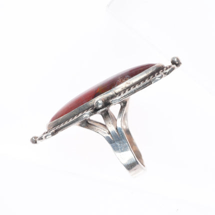 sz6.5 c1950 vintage Navajo sterling silver petrified wood agate long ring