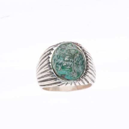 sz9 Vintage Navajo ribbed sterling silver green turquoise  men's ring