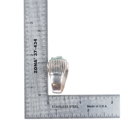 sz9 Vintage Navajo ribbed sterling silver green turquoise  men's ring