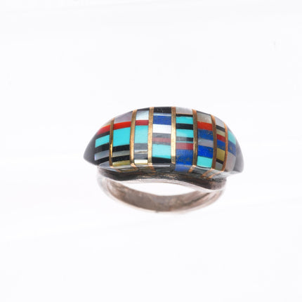 sz7.75 Lee Edaakie Zuni sterling silver multi-stone channel inlay ring