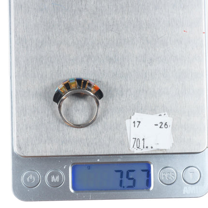 sz7.75 Lee Edaakie Zuni sterling silver multi-stone channel inlay ring