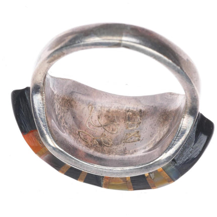 sz7.75 Lee Edaakie Zuni sterling silver multi-stone channel inlay ring