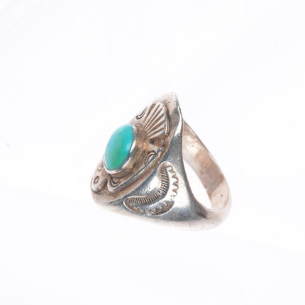 sz8 30's-40's Vintage Navajo sterling silver turquoise thunderbird ring