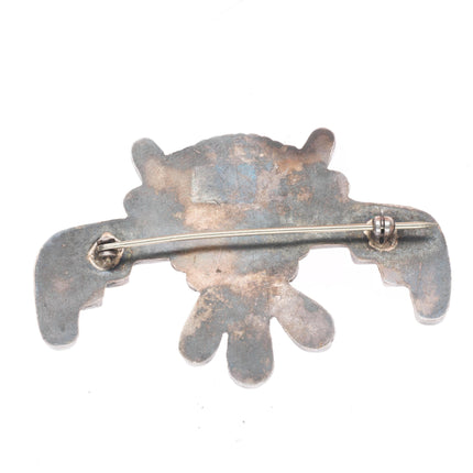 1940's Vintage Zuni sterling silver spiny oyster, turquoise Tablita pin/brooch