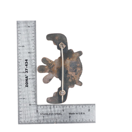 1940's Vintage Zuni sterling silver spiny oyster, turquoise Tablita pin/brooch