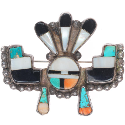 1940's Vintage Zuni sterling silver spiny oyster, turquoise Tablita brooch/pin