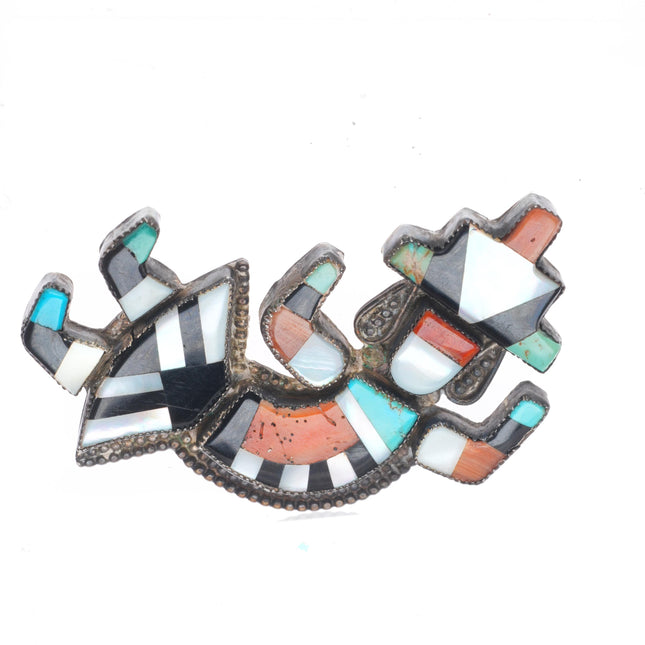 40's Vintage Zuni sterling silver spiny oyster, turquoise rainbow man brooch/pin
