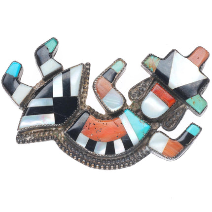40's Vintage Zuni sterling silver spiny oyster, turquoise rainbow man brooch/pin