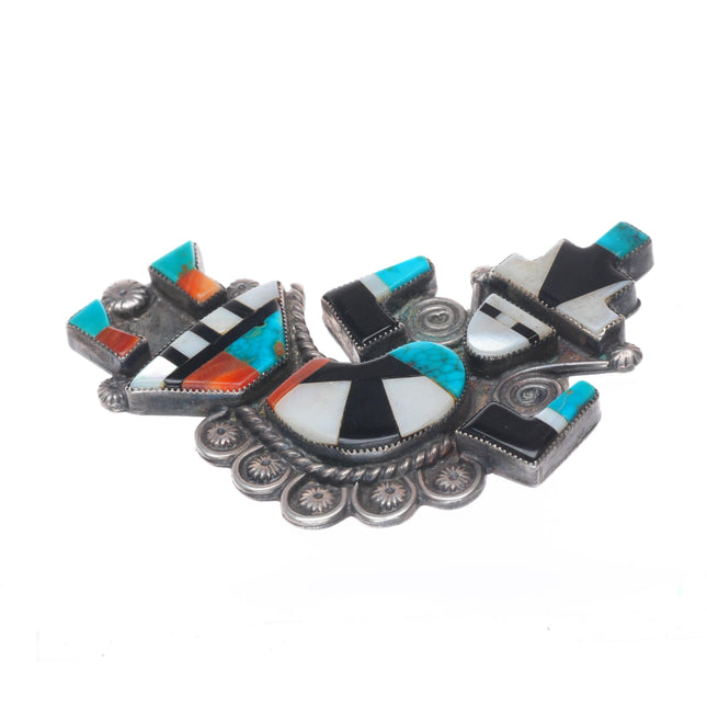40's Vintage Zuni sterling silver coral-turquoise rainbow man brooch/pin