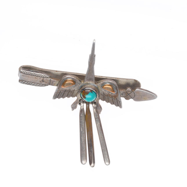 Vintage Navajo sterling silver/gold filled turquoise peyote bird tie clip