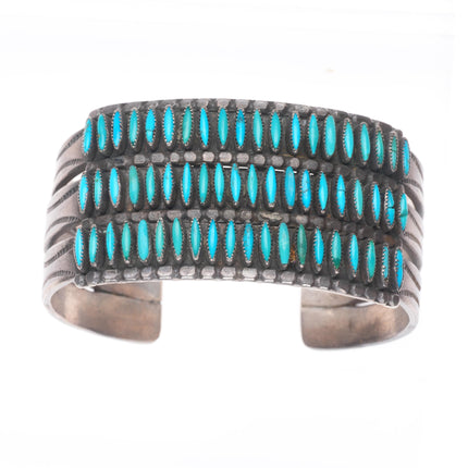 6.1"  40's-50's vintage Zuni needlepoint turquoise sterling silver cuff bracelet