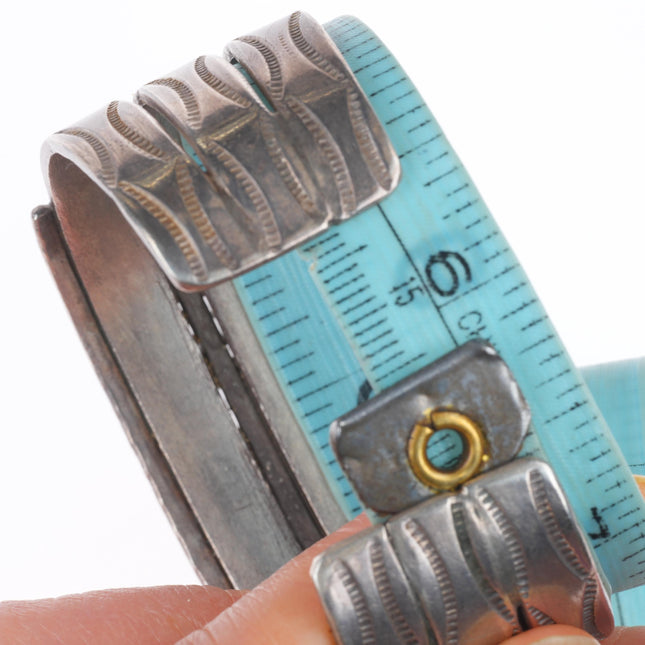 6.1"  40's-50's vintage Zuni needlepoint turquoise sterling silver cuff bracelet