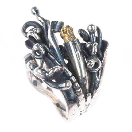 6.1" sz5 Sam Patania Modernist sterling silver/18k gold coral cuff bracelet/ring