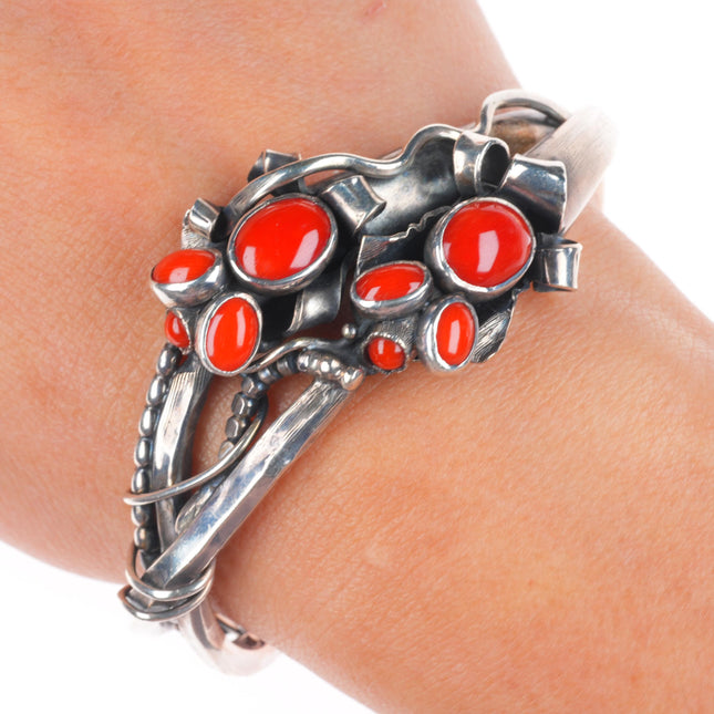 6.1" sz5 Sam Patania Modernist sterling silver/18k gold coral cuff bracelet/ring