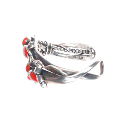 6.1" sz5 Sam Patania Modernist sterling silver/18k gold coral cuff bracelet/ring