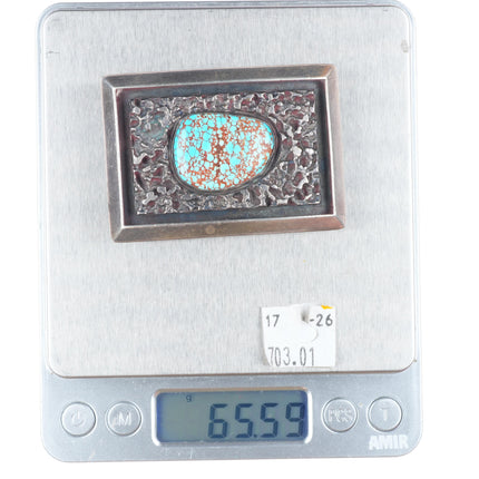 c1950 Frank Patania Sr-Thunderbird Shop sterling silver #8 turquoise belt buckle