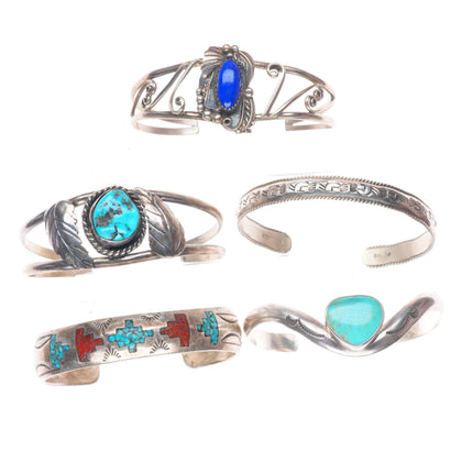 6"-6.25" Vintage Southwestern/Navajo sterling silver-turquoise cuff bracelet lot