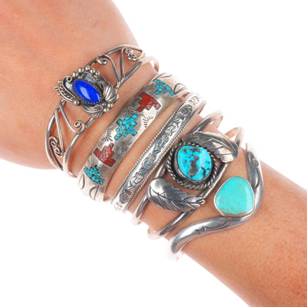 6"-6.25" Vintage Southwestern/Navajo sterling silver-turquoise cuff bracelet lot