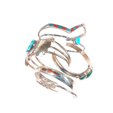6.5" Vintage Southwestern/Navajo sterling silver-turquoise cuff bracelet lot