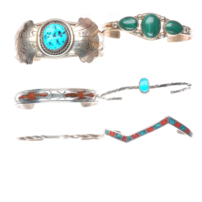 6.5" Vintage Southwestern/Navajo sterling silver-turquoise cuff bracelet lot