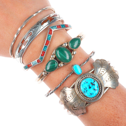 6.5" Vintage Southwestern/Navajo sterling silver-turquoise cuff bracelet lot