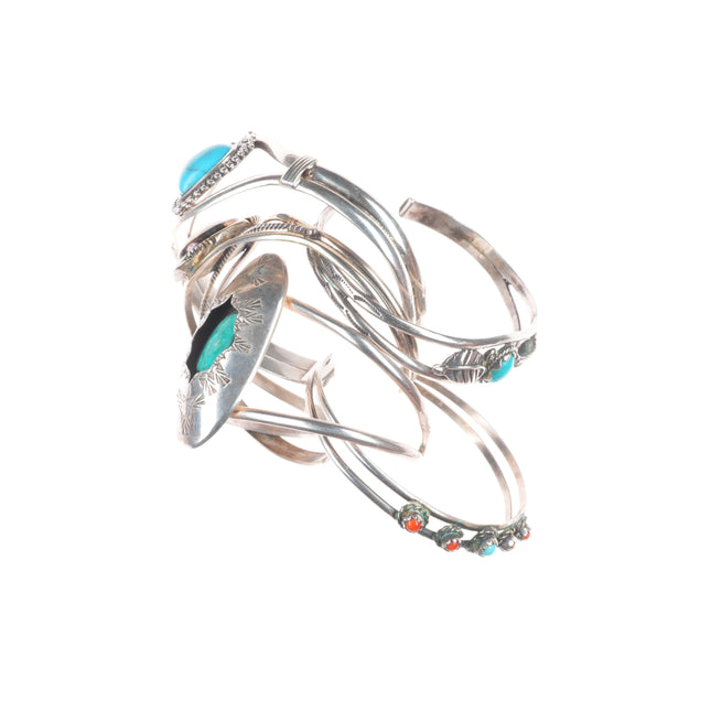 6"-7" Vintage Southwestern/Navajo sterling silver-turquoise cuff bracelet lot