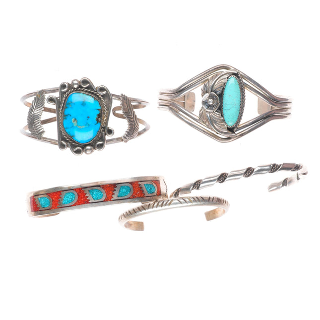 5.5"-7" Vintage Southwestern/Navajo sterling silver-turquoise cuff bracelet lot