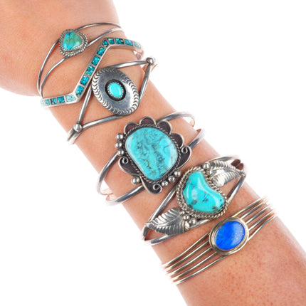 6"-6.6" Vintage Southwestern/Navajo sterling silver-turquoise cuff bracelet lot