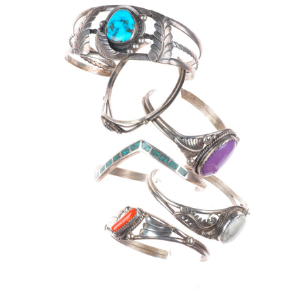6"-7.1" Vintage Southwestern/Navajo sterling silver-turquoise cuff bracelet lot