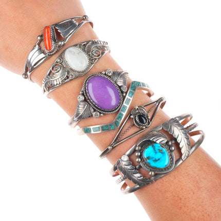 6"-7.1" Vintage Southwestern/Navajo sterling silver-turquoise cuff bracelet lot