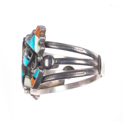 6.25" 1950's Zuni sterling silver Natural turquoise rainbow man cuff bracelet