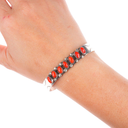 6.4" HM Coonsis sterling silver Mediterranean coral row cuff bracelet