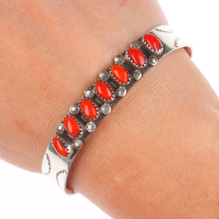 6.4" HM Coonsis sterling silver Mediterranean coral row cuff bracelet