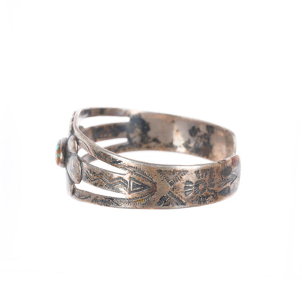 6.4" Fred Harvey #8 turquoise sterling silver rayed bezel cuff bracelet