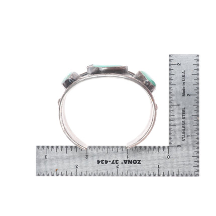 6.2" Vintage Navajo sterling silver 3 stone green turquoise cuff bracelet