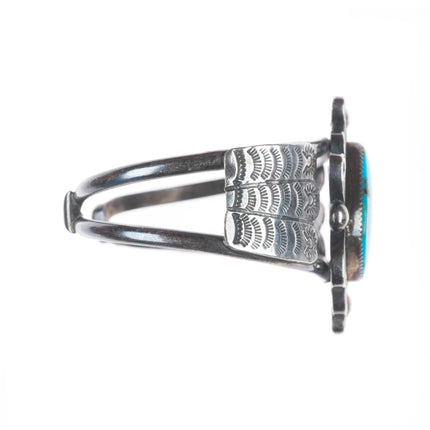 6.2" Vintage Navajo sterling silver turquoise stamped sides cuff bracelet