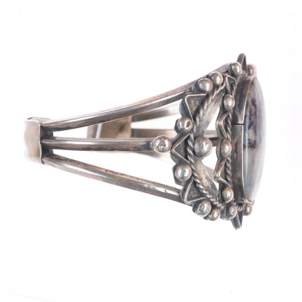 6.75" c1950's Vintage Navajo sterling silver petrified wood agate cuff bracelet