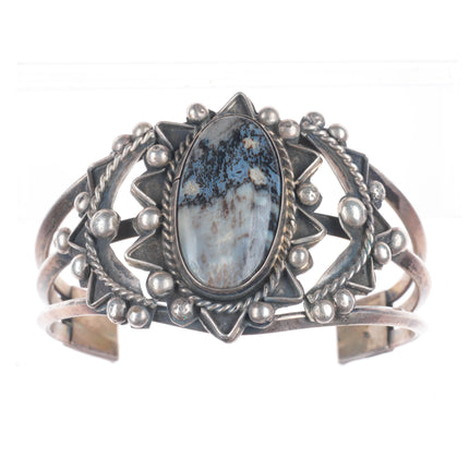 6.75" c1950's Vintage Navajo sterling silver petrified wood agate cuff bracelet